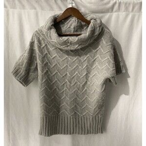 ANN TAYLOR gray zig zag short sleeve cowl neck acrylic wool sweater M